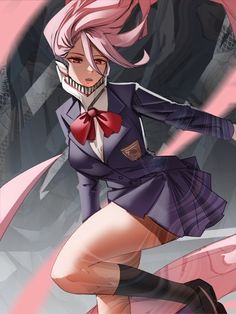 an anime character with pink hair and makeup