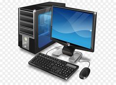 a computer with a keyboard, mouse and monitor on top of the desk transparent background