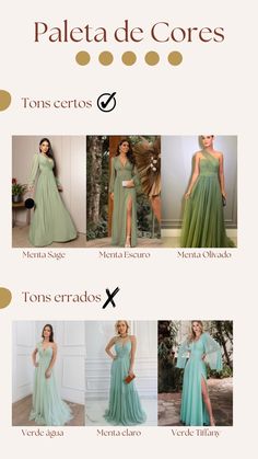 the different types of dresses are shown in this page, and there is also an info sheet