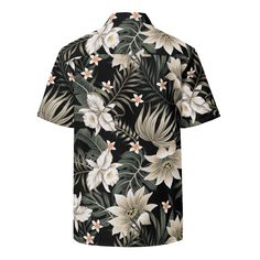 Add a little Aloha to your summer style with this Men's Button-Up Hawaiian Shirt. Made from a combination of recycled and traditional polyester, this shirt is both stylish and eco-friendly. The featherlight, moisture-wicking material will keep you cool and comfortable even on the hottest island days. Don't miss out on this must-have shirt for your beach, cruise and resort adventures. • Fabric weight: 2.95 oz • Breathable and moisture-wicking material • Regular fit • UPF50+ protection Size guide Black Camp Shirt For Summer Outdoor Activities, Black Summer Camp Shirt For Outdoor, Black Camp Shirt With Tropical Print, Black Shirt With Tropical Print And Camp Collar, Black Tropical Print Shirt With Camp Collar, Black Hawaiian Shirt With Tropical Print, Black Tropical Hawaiian Shirt With Camp Collar, Black Printed Hawaiian Shirt For Summer, Black Hawaiian Camp Shirt With Tropical Print