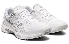 the asics shoes are all white and have two different colors on each shoe soles