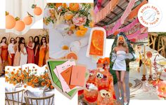 the collage shows oranges, white and pink colors