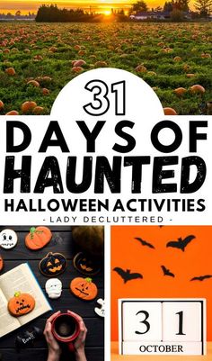 the cover of 31 days of halloween activities for children and adults to do at home