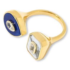 Elevate your style with the Rarities Gold-Plated Multigemstone Open-Top Ring, a piece that blends Art Deco inspiration with contemporary flair. This exquisite ring is a symphony of shapes and colors, featuring:

- Size: 12
- Color: Gold
- Material: 22-24K yellow gold-plated, stamped .925 silver
- Gender: Female
- Design: Open-top with geometric octagon and pear shapes
- Stones: White howlite with a white topaz center, blue lapis with a white topaz center
- Stone Size: White Howlite - Octagonal ( Modern Diamond Crystal Ring, Faceted Open Ring Fine Jewelry, Fine Jewelry Faceted Open Ring, Faceted Fine Jewelry Open Ring, Luxury Open Band Gemstone Jewelry, Modern Sapphire Open Ring For Anniversary, Modern Open Sapphire Ring For Anniversary, Modern Yellow Gold Rings With Gemstone, Modern Yellow Gold Ring With Gemstone