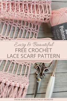 A close up of a pink lacy crochet scarf that's been made using a free crochet pattern. It's an easy pattern to create a beautiful airy scarf for women Crochet Lacy Scarf, Crochet Scarf Pattern Free Easy, Lace Scarf Pattern, Contemporary Crochet, Crochet Styles