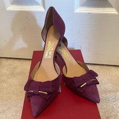 Nwt Salvatore Ferragamo Eggplant Purple Suede Heels. Women’s Size 9.5 Us. Suede Upper, Leather Lining And Soles. Made In Italy. Comes In Original Box With Dust Bag. Pointed Toe Heels For Galas, Luxury Flat Heel Heels For Galas, Designer Heels With Pointed Toe And Removable Insole, Designer Heels With Removable Insole For Work, Luxury Office Heels With Removable Insole, Luxury Low Heel Heels For Galas, Designer Workwear Heels With Removable Insole, Leather Sole Heels For Galas, Designer Suede Heels For Office