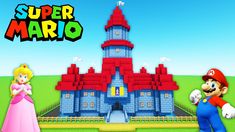 an image of mario and princess peach in front of a castle with the words super mario on it