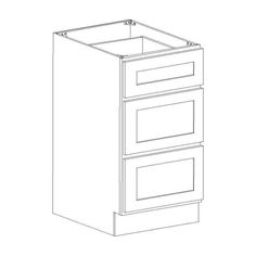 a line drawing of the base cabinet for an appliance, with three drawers