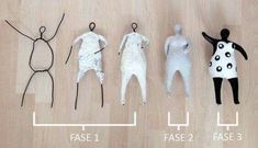 several different types of dolls are shown on a wooden floor with measurements for each doll