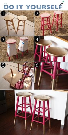 the instructions for how to make stools out of wood and paint them red or white