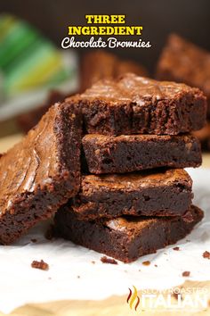 chocolate brownies stacked on top of each other