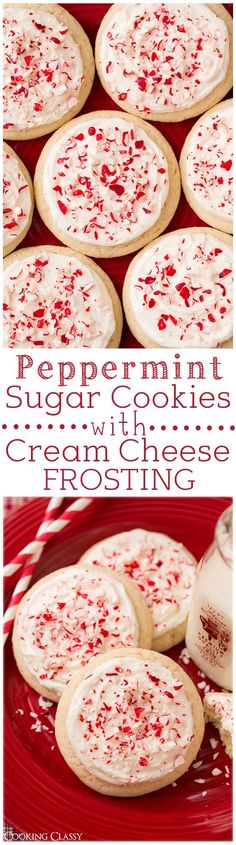 peppermin sugar cookies with cream cheese frosting