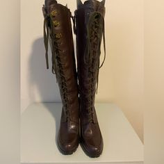 Ralph Lauren Lace Up Boots. Size 9 4” Heel,16” Shaft Top To Heel, 15 “Calf, 15 1/2 Top Circumference. Gently Used But Still An Excellent Condition . Very Small Scuff On The Back Of The Left Boot, Which Can Corrected With Shoe Polish . Gorgeous Well-Made Boots. Shoe Polish, Lauren Brown, Ralph Lauren Shoes, Shoes Heels Boots, Lace Up Boots, Shoes Women Heels, Heeled Boots, Shoes Heels, Ralph Lauren