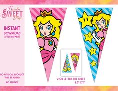 the paper pennants are designed to look like princess peach