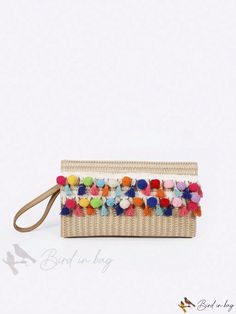 BirdinBag - Bolso de mano con borlas y pompones Daily Use Pouch Bag With Tassels, Trendy Rectangular Bag With Tassels, Trendy Multicolor Bags With Tassels, Travel Clutch Bag With Tassels, Trendy Multicolor Tassel Bags, Rectangular Clutch With Tassels For Daily Use, Vacation Pouch Bag With Tassels, Multicolor Tassel Pouch Bag, Rectangular Tassel Bags For Spring