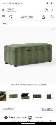 an image of a green couch on the app store's web page for furniture and decor