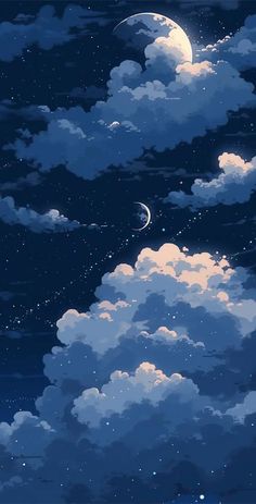 the night sky is full of clouds and stars