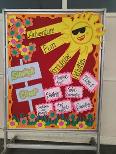 a bulletin board with the words adventure fun and summer camp written in different languages on it