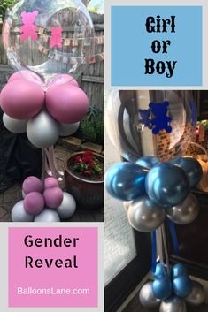 the gender reveal balloon is displayed with balloons