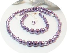 Etsy :: Your place to buy and sell all things handmade Lavender Round Beads Jewelry For Wedding, Lavender Round Bead Wedding Jewelry, Lavender Round Beads Wedding Jewelry, Lavender Beaded Jewelry For Wedding, Lavender Round Beads Jewelry For Party, Flower Girl Jewelry, Purple Set, Bridal Party Jewelry, Necklace Purple