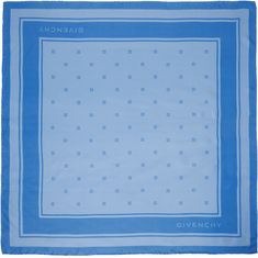 Square silk twill scarf in blue. · Logo graphic pattern printed throughout · L34 x W34 Supplier color: Blue Luxury Blue Silk Scarf, Luxury Blue Silk Scarves, Givenchy Clothing, Silk Twill Scarf, Blue Logo, Silk Twill, Graphic Patterns, Square Scarf, Logo Graphic