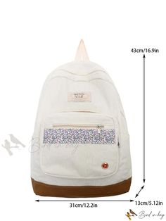 Bird in Bag - White Floral Print Large Capacity Multi-Pocket Bag Back To School Shoulder Bag With Pockets, Rectangular Canvas Bag With Pockets For Students, Canvas Shoulder Bag With Pockets For Back To School, Back To School Canvas Shoulder Bag With Pockets, Beige Softback Backpack With Pockets, Beige Shoulder Bag Backpack With Pockets, Student Shoulder Bag With Pockets For Back To School, Beige Shoulder Backpack With Pockets, Student Bags With Pockets For Back To School