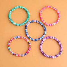 Neon Colored Bracelets 6$ Each Neon Pink Bracelet, Multicolor Stretch Bracelet For Beach, Trendy Multicolor Stretch Bracelet For Vacation, Pulseras Aesthetic, Pink Bracelets, Heishi Bracelets, Rose Gold Cuff Bracelet, Homemade Bracelets, Juicy Couture Bracelet