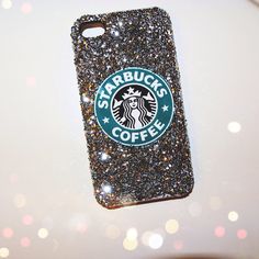 a starbucks phone case with glitter on it