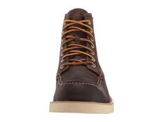 This handcrafted, classic workman's boot gives off genuine American flair. The Eastland 1955 Edition® Lumber Up boasts two-tone Taslan laces are reinforced to allow for a personalized, proper fit..Distressed, full grain leather uppers have the look and feel of a broken in pair..Full linings wick moisture away to promote a healthy environment for your feet..EVA footbed provides enhanced shock absorption to reduce foot/leg fatigue..Supportive shank below the footbed offers stability with every ste Brown Lace-up Boots With Goodyear Welt For Outdoor Work, Rustic Lace-up Leather Work Boots, Rustic Brown Work Boots With Goodyear Welt Construction, Vintage Brown Moc Toe Boots With Goodyear Welt, Rustic Work Boots With Oiled Leather And Snip Toe, Rugged Vintage Brown Moc Toe Boots, Rustic Oiled Leather Work Boots With Snip Toe, Vintage Brown Rugged Moc Toe Boots, Vintage Brown Moc Toe Rugged Boots