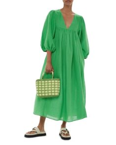 Whistles Gloria Linen Blend Dress Green Linen Dress, Midi Dress Green, Linen Blend Dress, Changing Robe, Green Midi Dress, Dress Shapes, Mid Length Dresses, Linen Dress, Linen Blend