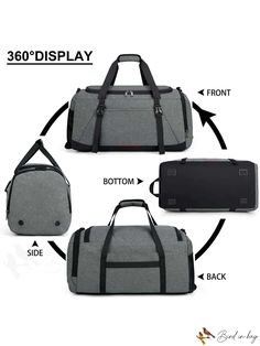 BirdinBag - Water Resistant 40L Gym Duffle Bag with Wet Pocket and Shoe Compartment Durable Practical Bags For On-the-go, Practical Durable Bags For On-the-go, Versatile Durable Bags For Daily Use, Versatile Durable Bag For Daily Use, Multifunctional Large Capacity Bags For Overnight Trips, Functional Portable Bag For Overnight Trips, Durable Gray Casual Bag, Casual Durable Gray Bag, Casual Gray Durable Bag