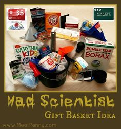 the mad scientist's gift basket idea is on display in this poster for $ 50