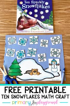 an image of snowflakes on a table with the title free printable ten snowflakes math craft