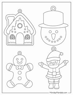 christmas coloring pages for kids with ginger, snowman and gingerbreads in black and white