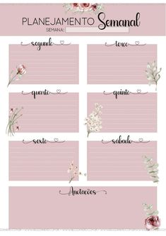 the printable planner with flowers and names for each month in spanish, english or french