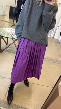 Tibi Amy Smilovic, Amy Smilovic Style, Tibi Style, Purple Skirt Outfit, Creative Pragmatist, Colorful Winter Outfits, Sport Fabric, Gold Skirt