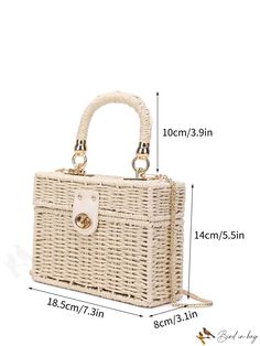 BirdinBag - Compact Twist Lock Straw Bag Trendy Rectangular Straw Bag For Daily Use, Trendy Rectangular Straw Bag With Adjustable Strap, Casual Rectangular Bag With Handles, Casual Rectangular Bags With Handles, Trendy Beige Rectangular Bag, Casual Rectangular Bag, Rectangular Shopping Bag With Adjustable Strap, Trendy Rectangular Straw Bag With Detachable Strap, Summer Square Satchel With Detachable Handle