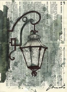 an old fashioned lamp postcard is featured on the page, which has been altered to look