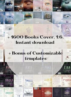 a collage of books with the words 100 books cover, instant printable and customizable templates