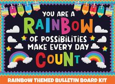 You are a Rainbow of Possibilities - Print Your Own Bulletin Board Printable Digital Library Sproutbrite You Are A Rainbow Of Possibilities Board, Preschool Decorations Classroom Wall, Bulletin Board Themes Classroom, We Can Do Hard Things Bulletin Board, You Are A Rainbow Of Possibilities, Notes Board Decoration, Our Future Is Bright Bulletin Board, Rainbow Display Classroom, School Bulletin Boards Preschool