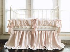 Baby Pink + White | Ruffled Crib Bedding Set Farmhouse Crib, Neutral Crib Bedding Sets, Farmhouse Cribs, Pink Crib Bedding, Crib Liners, Crib Sheets Girl, Girl Crib Bedding Sets, Pink Crib