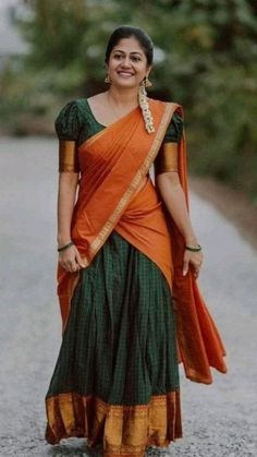 Half Saree Designs Simple, Super Idol, Langa Voni, Ethnic Wears, Dancer Painting, Latest Blouse Designs Pattern, Half Sarees, Lehenga Designs Simple