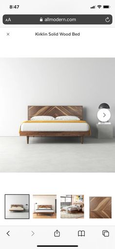 an image of a bed with wooden headboard and foot board on the bottom right hand side