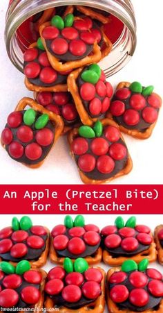 an apple pretzel bito for the teacher is made out of pretzels