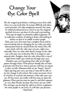 This is FUN! Glamour Spell, Paganism Spells, Change Your Eye Color, Magick Book