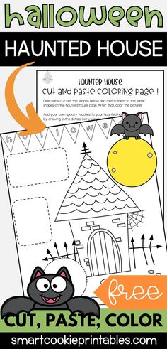 Kids can craft their own spooky Haunted House with this free printable! They will cut, paste, color, and add details to the provided template. Instant download. Haunted House Activities For Kids, Kindergarten Halloween Crafts, Halloween Worksheets Free, Printable Halloween Decorations, Craft Activity For Kids, Halloween Craft Activities, Halloween Kindergarten