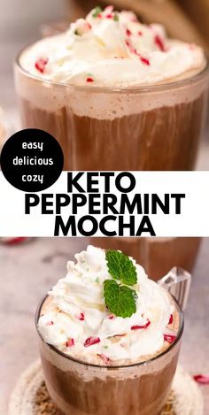 keto peppermin mocha with whipped cream and mint garnish