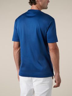 These Aurélien Egyptian Cotton T-shirt Ultramarine Blue for Men XXXL symbolize Mediterranean style and ultimate comfort. A combination of traditional details and a contemporary twist. This model is made in  . The  T-shirts are made entirely by hand in Italy. For exclusive, luxurious and handmade Italian T-shirts you've come to the right place at Aurélien! Ultramarine Blue, Cotton Jersey Fabric, Mediterranean Style, Egyptian Cotton, Neck Collar, T Shirt For Men, Jersey Fabric, Blue Man, Timeless Design