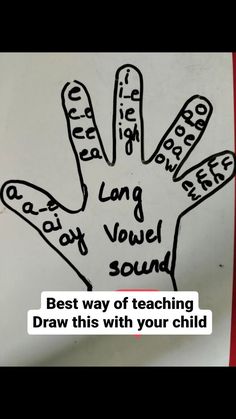 a hand with writing on it that says, best way of teaching draw this with your child