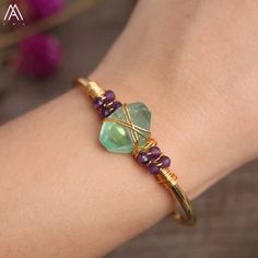 (1) Buy Gold Wire Wrap Crystal Bracelets Online | Green Witch Creations Copper Bracelets, Beaded Bangles Bracelets, Bijoux Fil Aluminium, West New York, Wire Wrapping Crystals, Wire Wrapping Stones, Wire Wrapped Bracelet, Purple Agate, Gold Bracelets